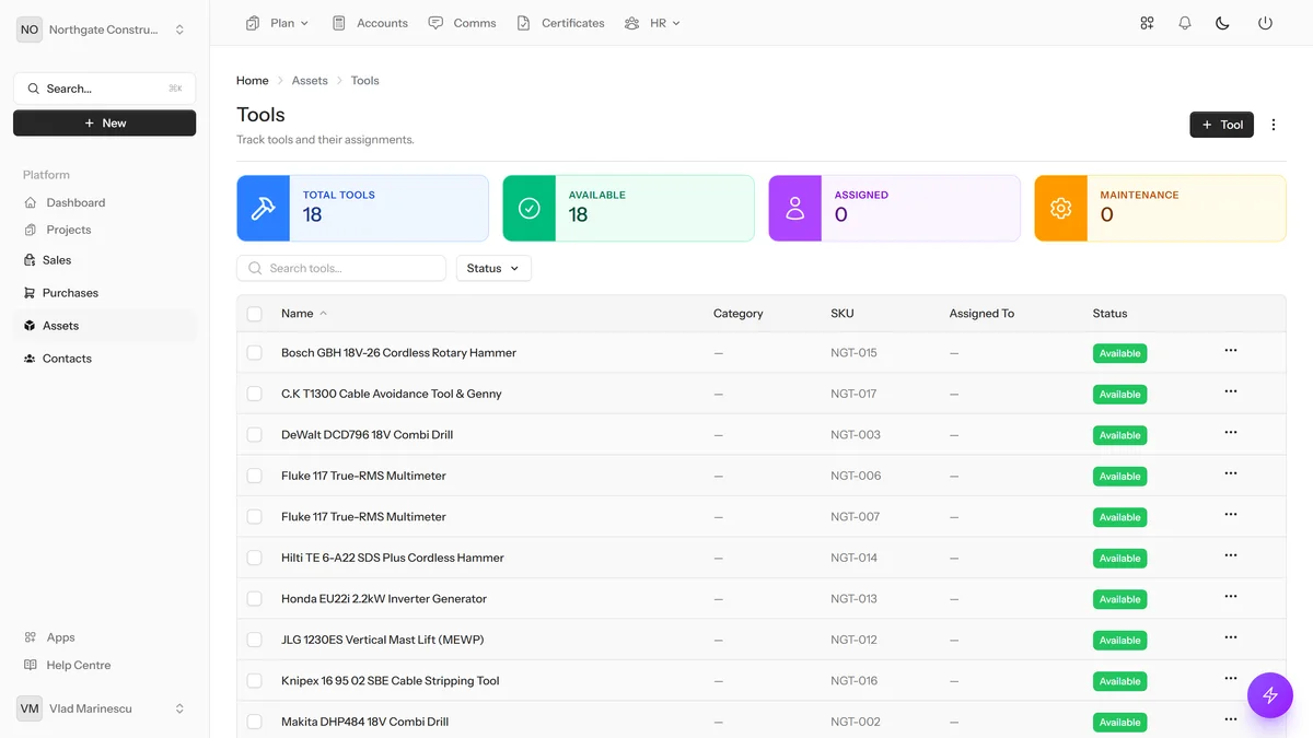 Tool & Equipment Tracking — dynamik.app